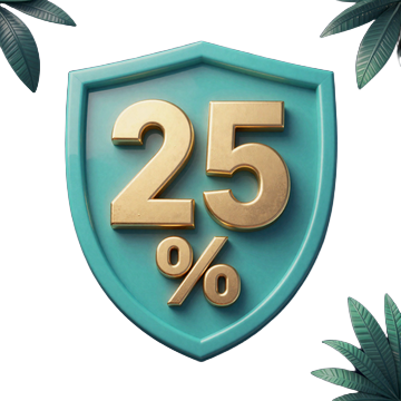 T&uuml;rkiser Schild mit goldenem 25-Prozent-Cashback-Symbol - OnlySpins Live Casino Cashback