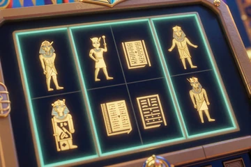 &Auml;gyptische Slot-Walzen in Gold mit Buch- und Hieroglyphen-Symbolen - Book of Dead online slot bei OnlySpins