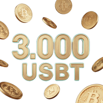Neon-goldene 3.000-USDT-Zahl mit Krypto-M&uuml;nzen - OnlySpins Krypto-Willkommensbonus