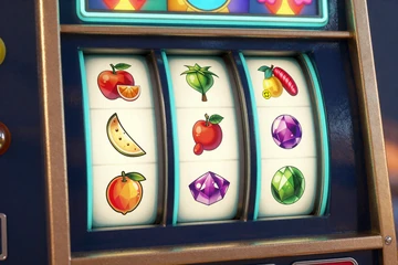 Leuchtende Slot-Walzen mit Frucht-Symbolen auf dunklem Hintergrund - Video Slots bei OnlySpins