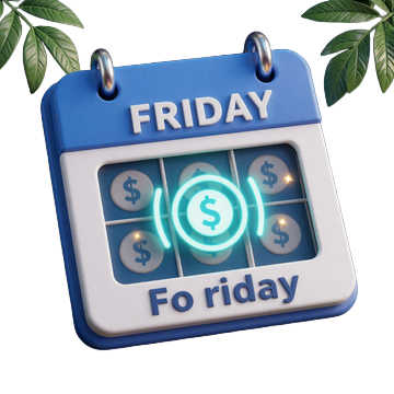 Freitags-Kalender mit t&uuml;rkisem Free-Spins-Symbol - OnlySpins Free Spins Friday